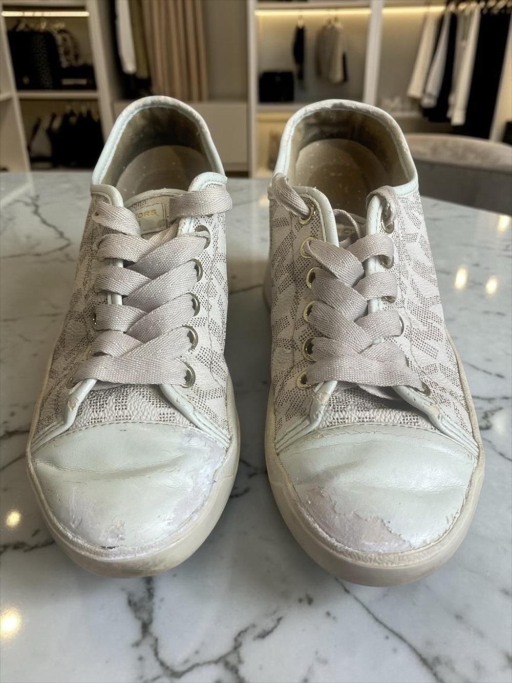 Michael Kors MK Sneakers Monogram Tan Brown Low Top Women's Size 6 - Picture 2 of 8